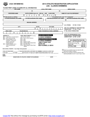 USA Swimming 2014 Athlete Registration Application