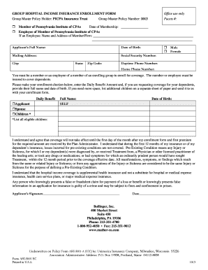 Pennsylvania Hospital Income Insurance Enrollment Form