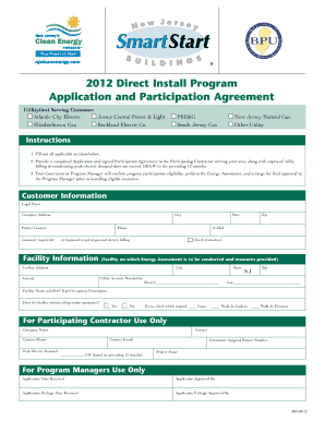 New Jersey Direct Install Program Application and Participation Agreement