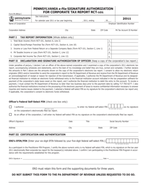 Pennsylvania Corporate Tax Report Signature Authorization