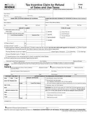 Nebraska Tax Incentive Claim for Refund Form 7-I