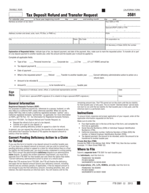 California Tax Deposit Refund and Transfer Request Form 3581