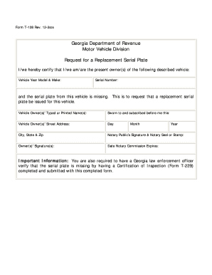 Georgia Replacement Serial Plate Request