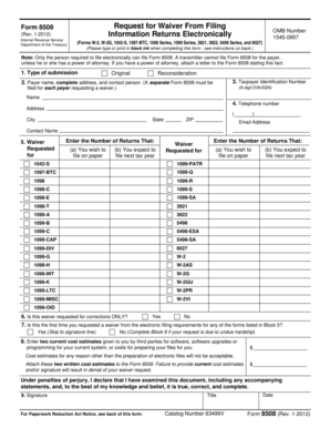 IRS Form 8508 Request for Waiver From Filing