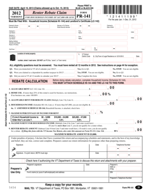 Vermont Renter Rebate Claim Form