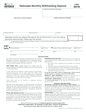 Nebraska Monthly Withholding Deposit Form 501N