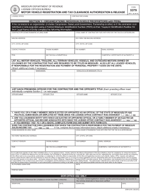Missouri Motor Vehicle Registration and Tax Clearance Authorization