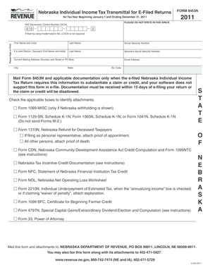 Nebraska Individual Income Tax Transmittal for E-Filed Returns
