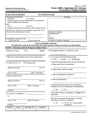 Form I-600A Application for Advance Processing of Orphan Petition