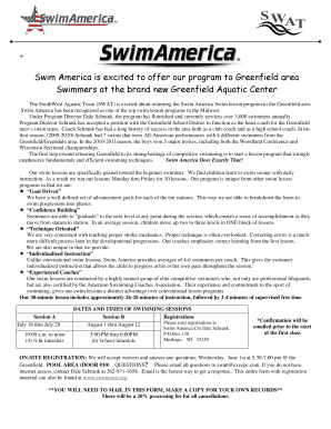 Swim America Registration Form
