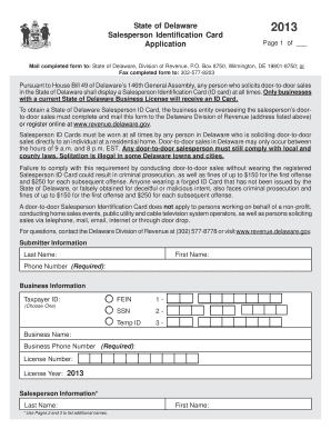 Delaware Salesperson Identification Card Application