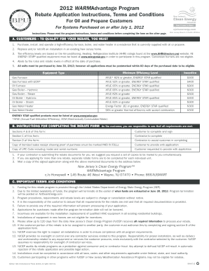 2012 WARMAdvantage Program Rebate Application