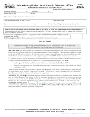 Nebraska Application for Automatic Extension of Time