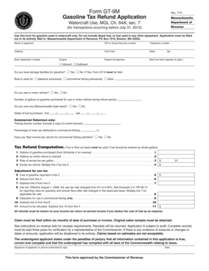 Gasoline Tax Refund Application Massachusetts
