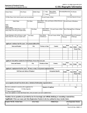 USCIS Form G-325 Biographic Information