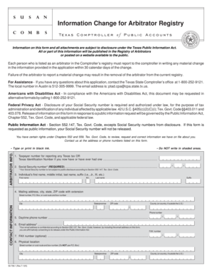Texas Arbitrator Registry Information Change Form