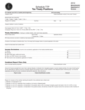Massachusetts Schedule TTP for Tax Treaty Positions