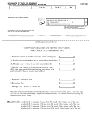 Delaware S Corporation Personal Income Tax Form 1100-P