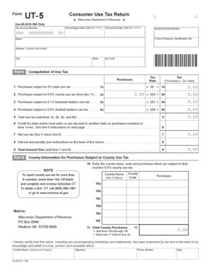 Wisconsin Form UT-5 Consumer Use Tax Return