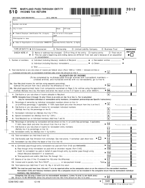 Maryland Pass-Through Entity 2012 Income Tax Return