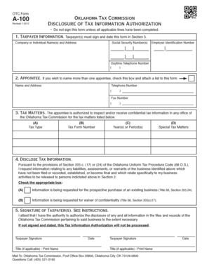 Oklahoma Tax Information Authorization Form A-100