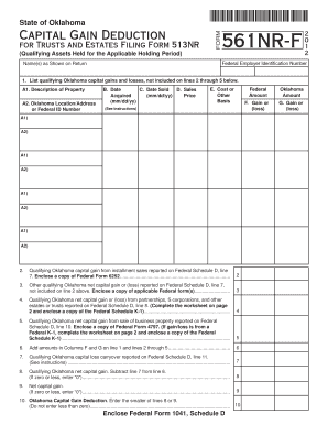 Oklahoma Capital Gain Deduction Form 561NR-F