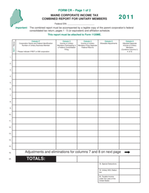 Maine Corporate Income Tax Combined Report