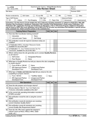 IRS Form 6729 Site Review Sheet