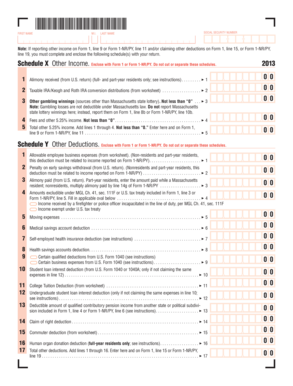 Massachusetts Schedule X and Y for Other Income and Deductions