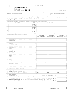 PA Schedule E Rents and Royalty Income (Loss)