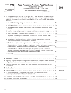 Wisconsin Food Processing Plant and Food Warehouse Investment Credit Form