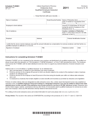 Indiana Enterprise Zone Employee Deduction Certificate