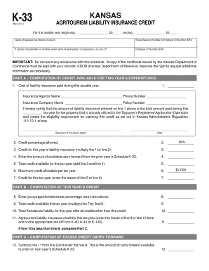 Kansas Agritourism Liability Insurance Credit Form