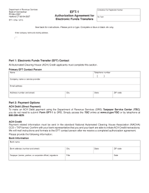 Connecticut EFT-1 Authorization Agreement