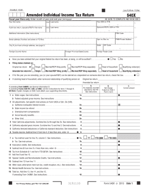California Amended Individual Income Tax Return 540X