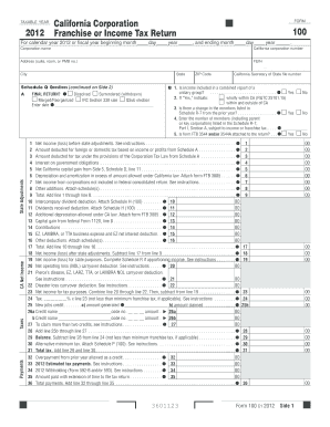 California Corporation Franchise or Income Tax Return 100