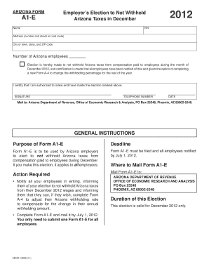 Arizona Form A1-E Employer’s Election