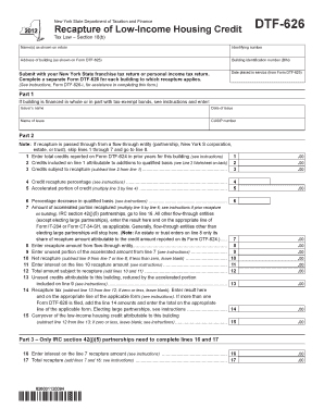 New York Low-Income Housing Credit Recapture Form DTF-626