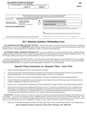 Delaware Quarterly Withholding Tax Return