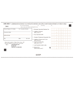 New Jersey Corporation Business Tax Tentative Return