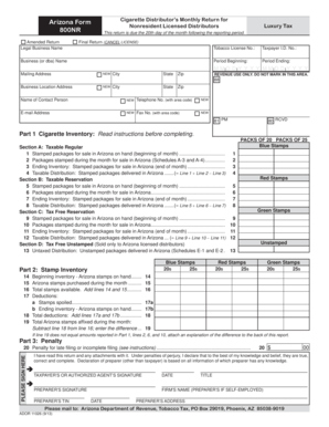 Arizona Cigarette Distributor’s Monthly Return