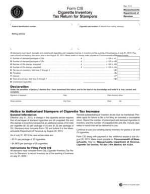 Massachusetts Cigarette Inventory Tax Return