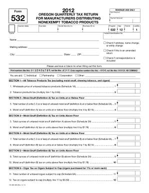 Oregon Quarterly Tax Return for Tobacco Products