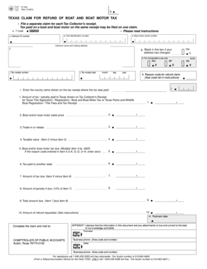 Texas Claim for Refund of Boat and Boat Motor Tax