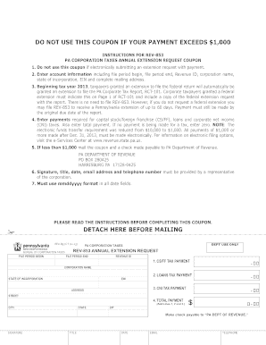 PA Corporation Taxes Annual Extension Request Coupon