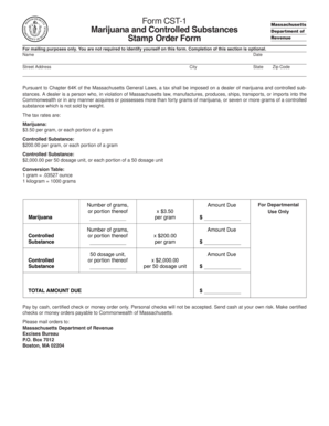 Massachusetts Marijuana and Controlled Substances Tax Stamp Order Form