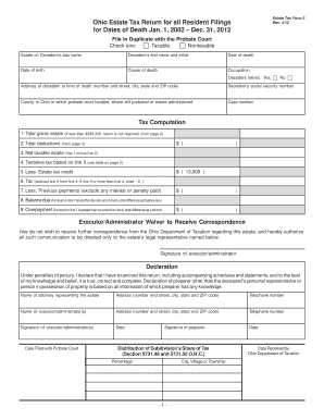 Ohio Estate Tax Return