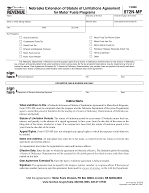 Nebraska Extension of Statute of Limitations Agreement