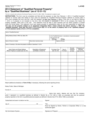 Michigan Qualified Personal Property Statement