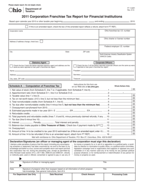 Ohio 2011 Corporation Franchise Tax Report for Financial Institutions